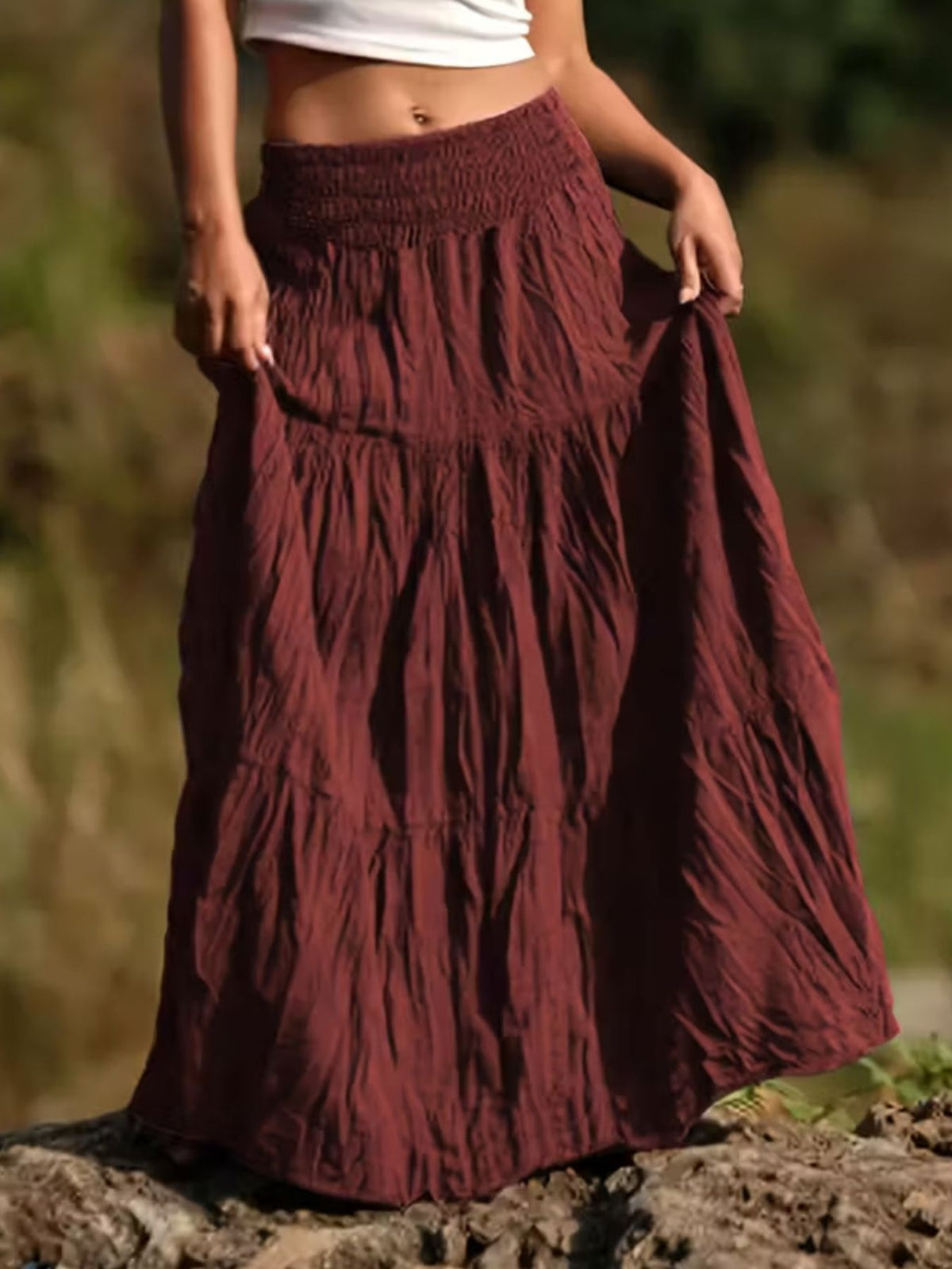 Tiered Ruched Maxi Skirt