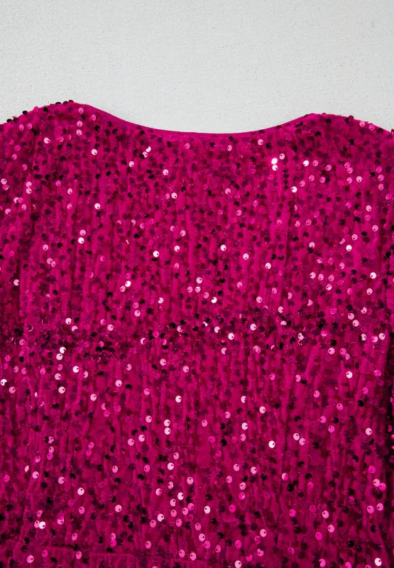 Sequin Surplice Mini Dress in Deep Rose