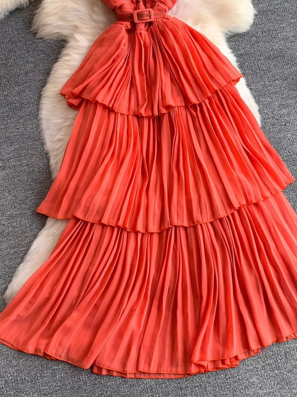 Pleated Layered Midi Dress