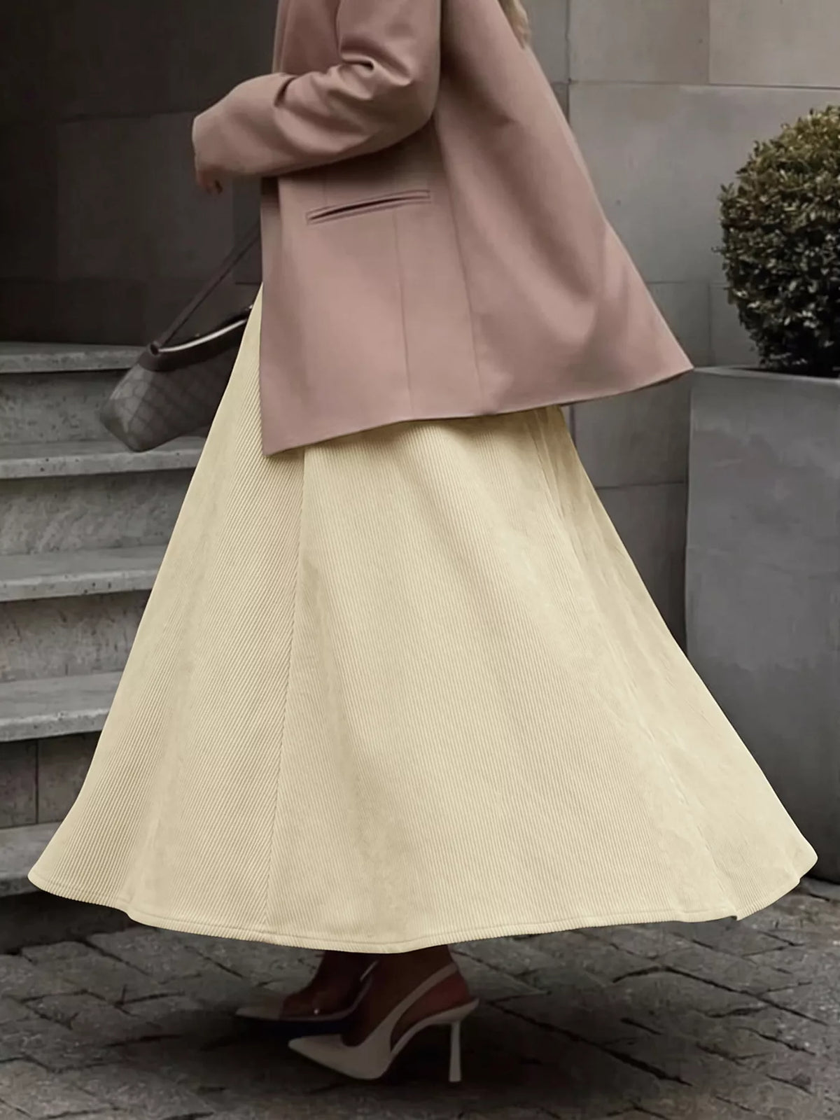 High Waist Pleated Midi Skirt in Khaki