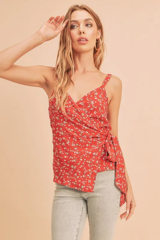 Ditsy Floral Surplice Cami in Red