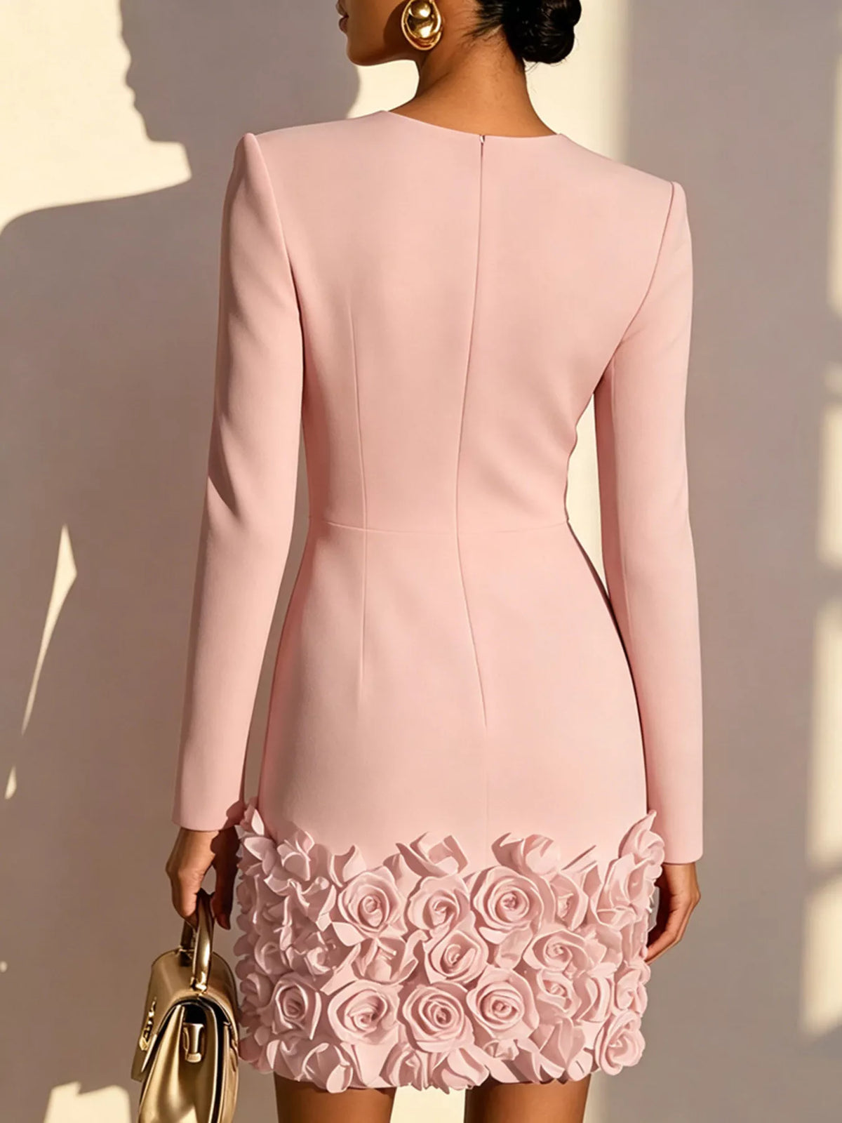 V-Neck Rose Embellished Dress