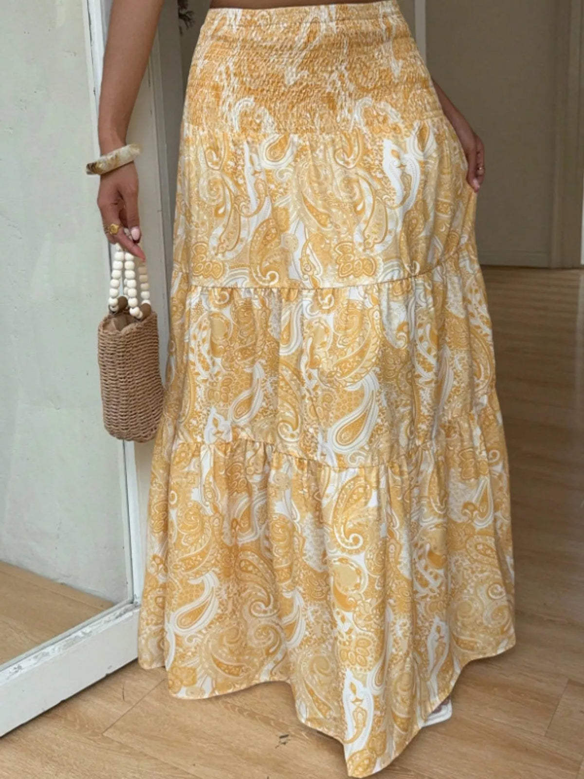 Paisley Print Tiered Maxi Skirt