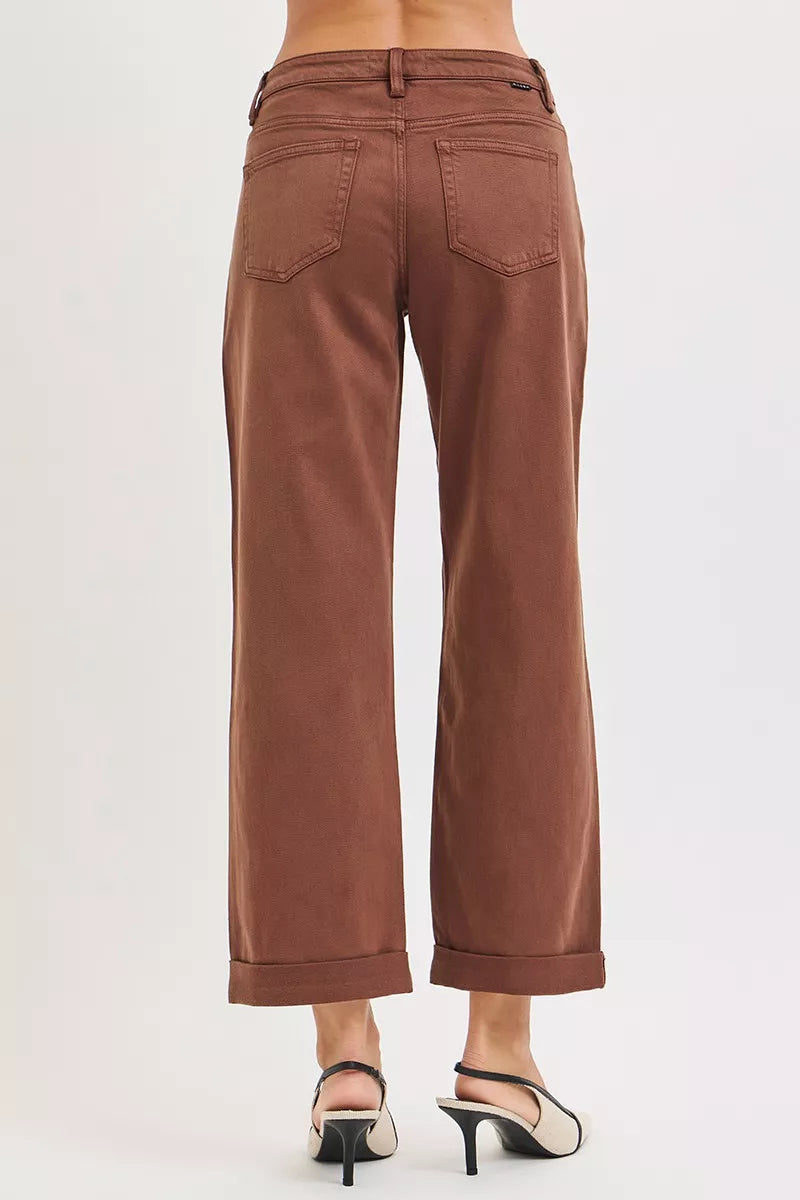 Risen Mid Rise Ankle Barrel Jeans in Cocoa