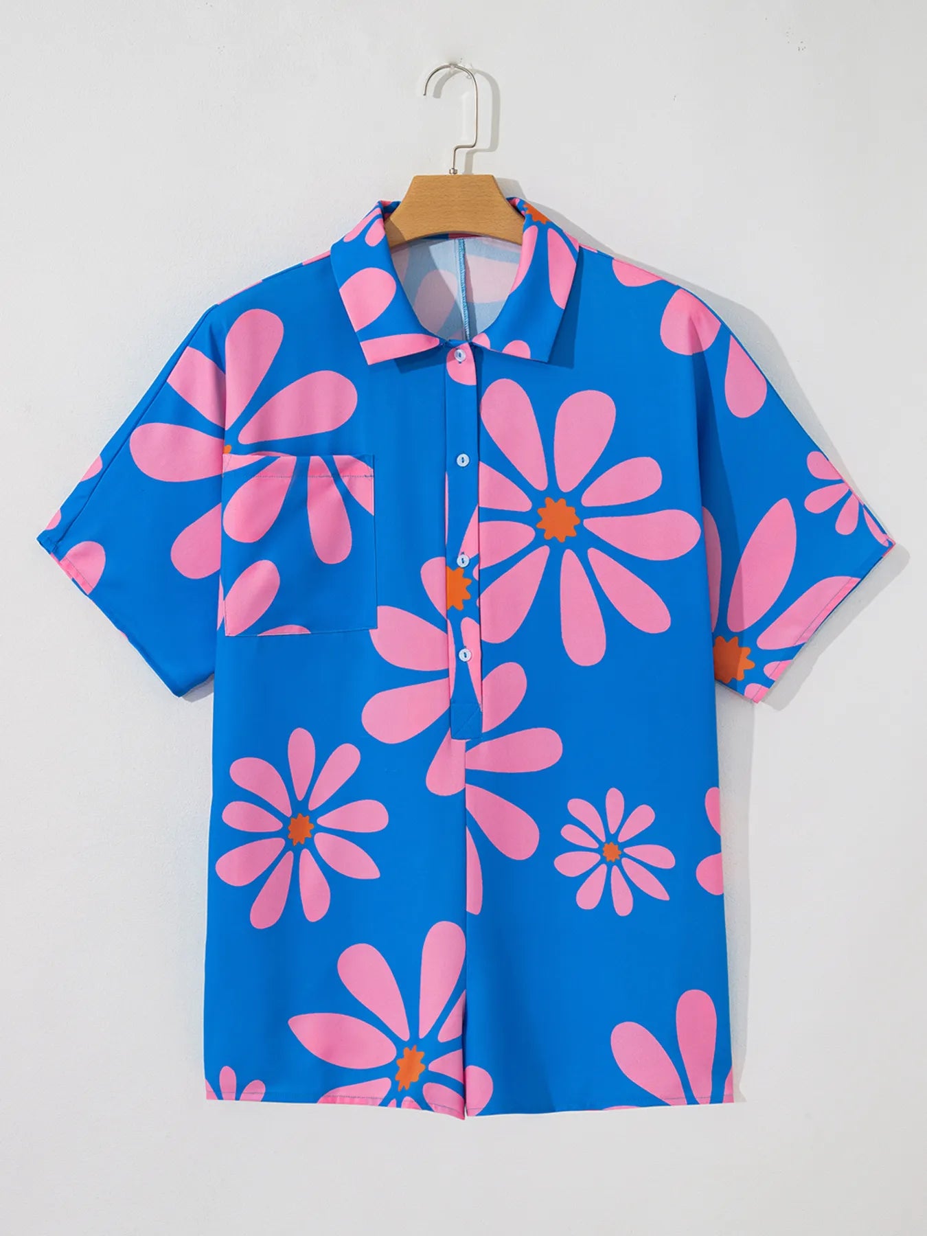 Flower Print Button Front Romper in Blue