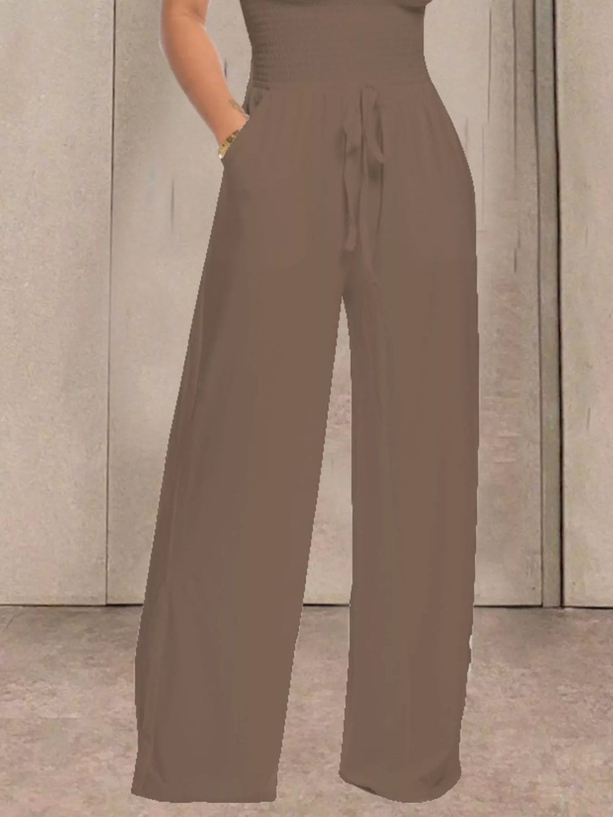 Smocked Strapless Wide-Leg Jumpsuit