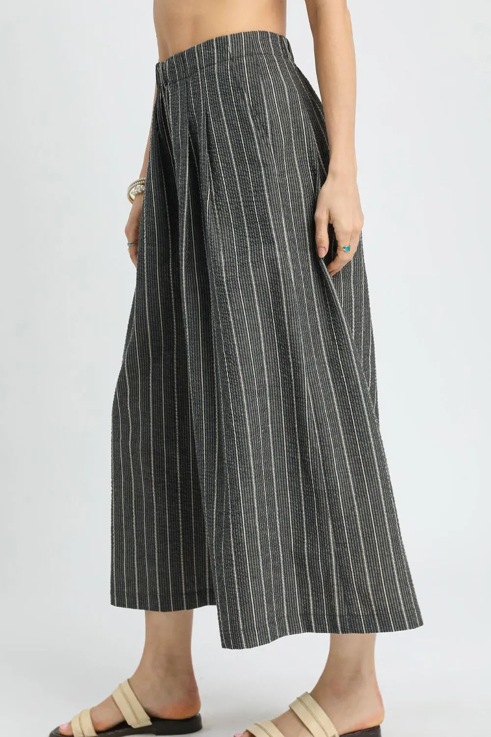 Umgee Pinstripe Crop Palazzo Pants in Black