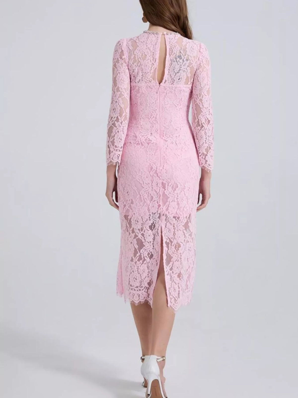 Lace Midi Dress with Long Sleeves and Slit