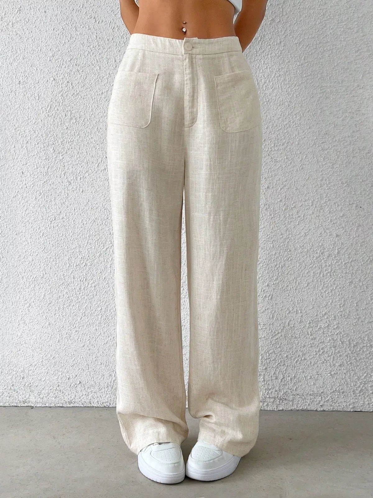 High-Waisted Wide-Leg Pants in Cream