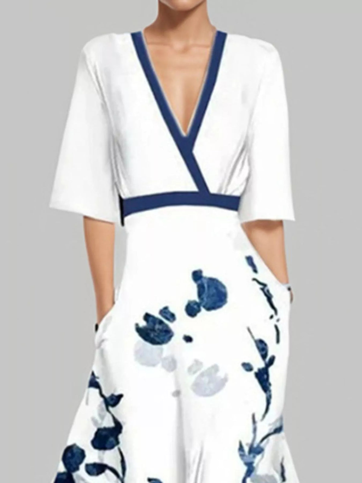Floral Print Half-Sleeve Maxi Dress with Pockets