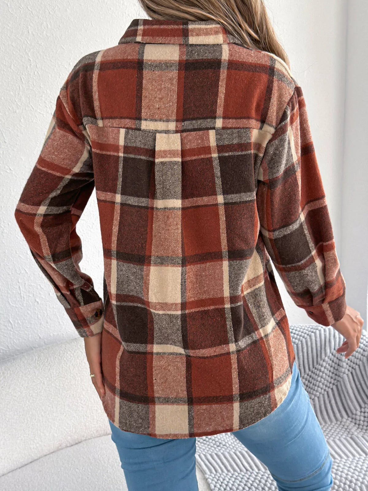 Plaid Button-Down Shacket by Clise