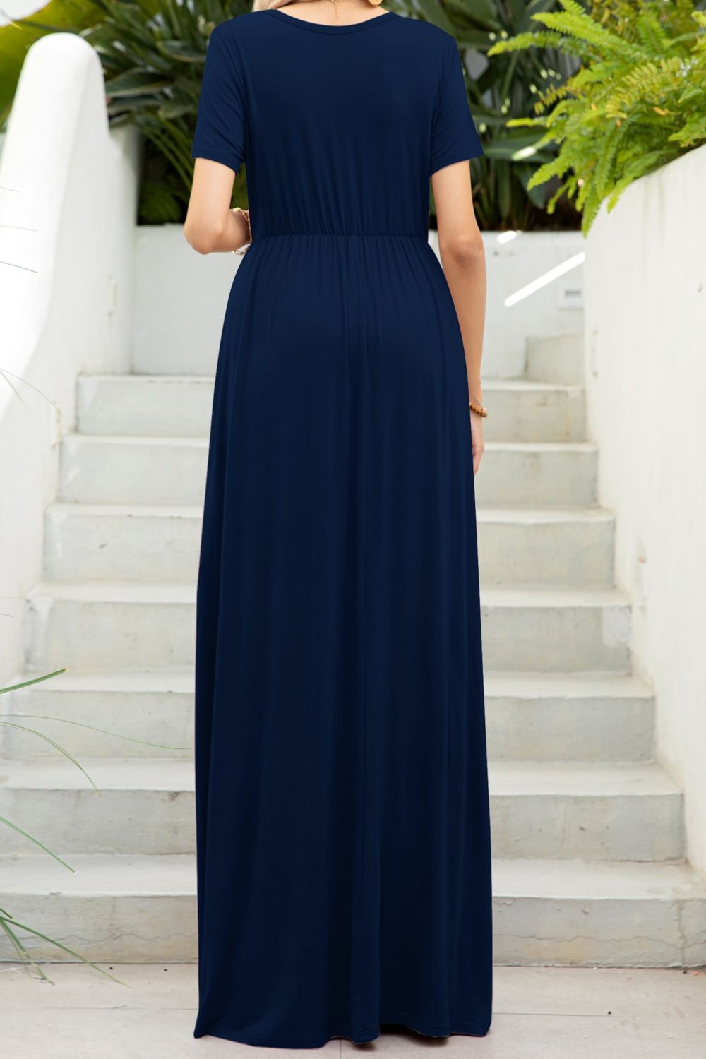 Round Neck Maxi Tee Dress in Black
