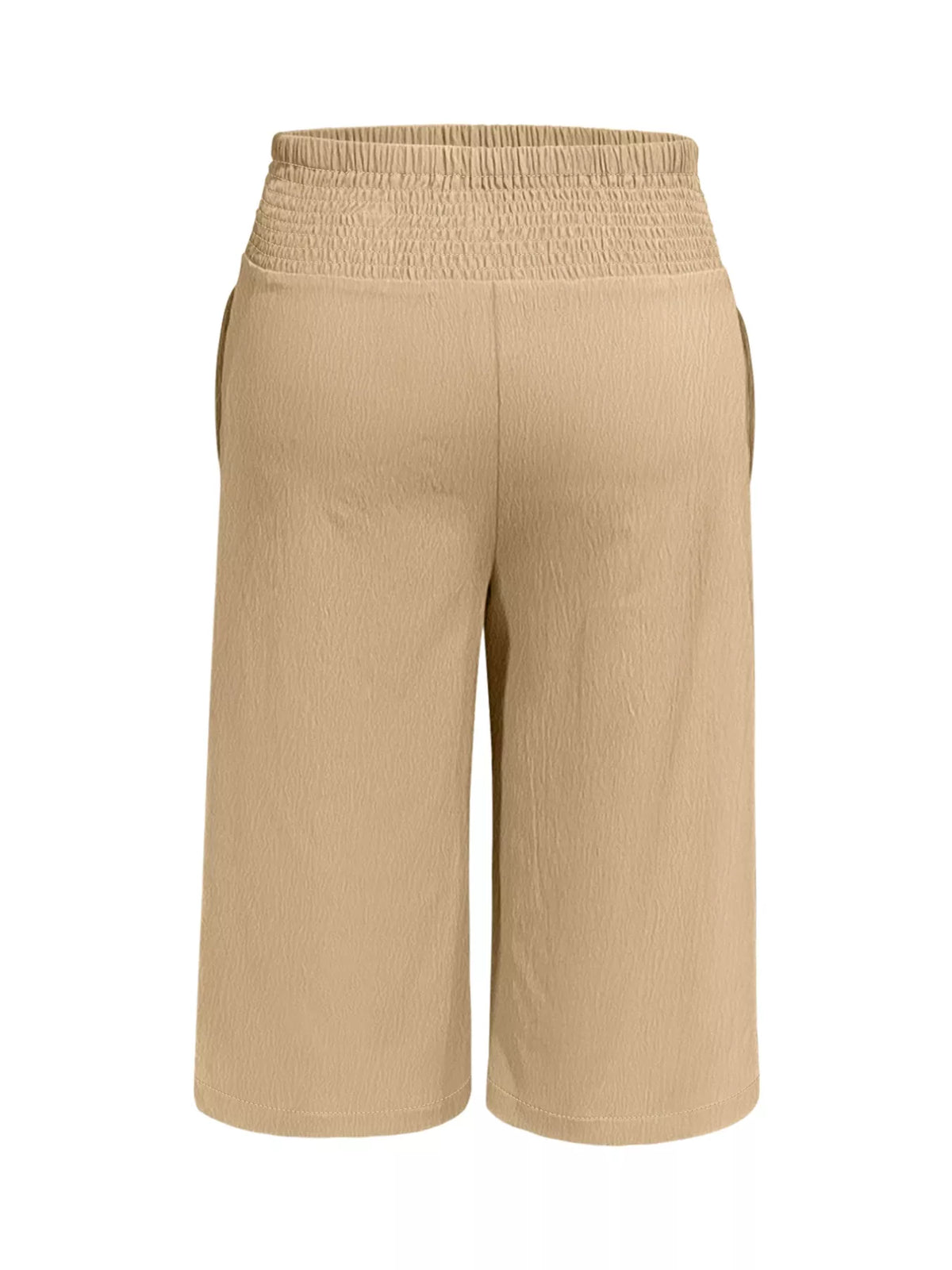 Smocked Cropped Wide Leg Pants in Beige