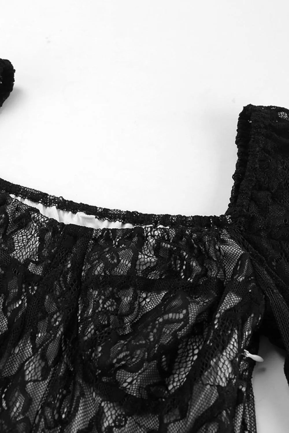 Lace Sweetheart Neck Flare Sleeve Mini Dress in Black