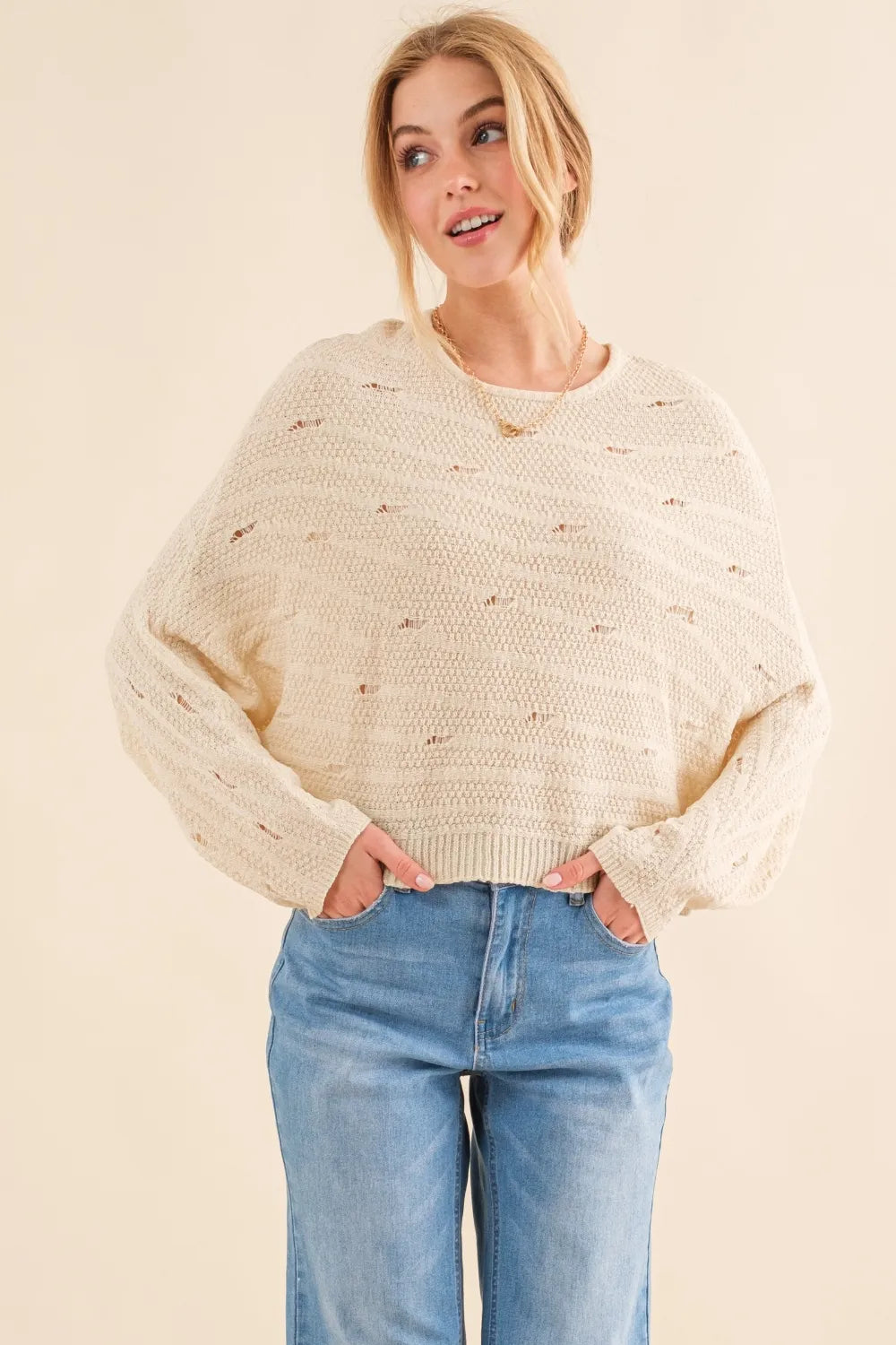 And The Why Dolman-Sleeve Sweater in Natural