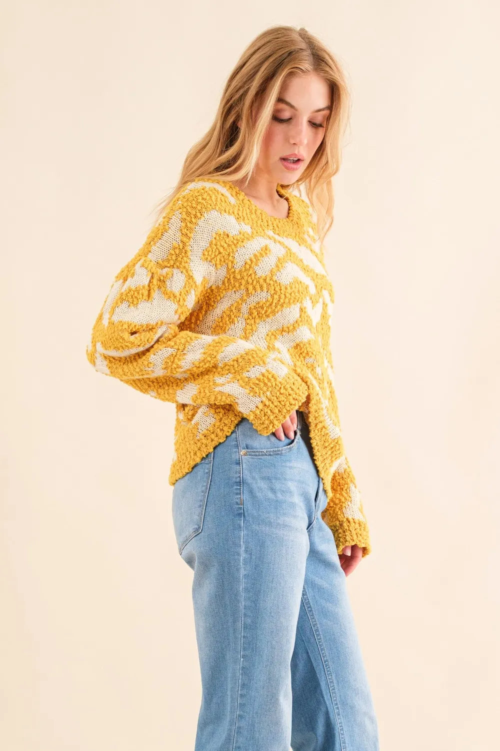 And The Why Textured Contrast Sweater in Mustard