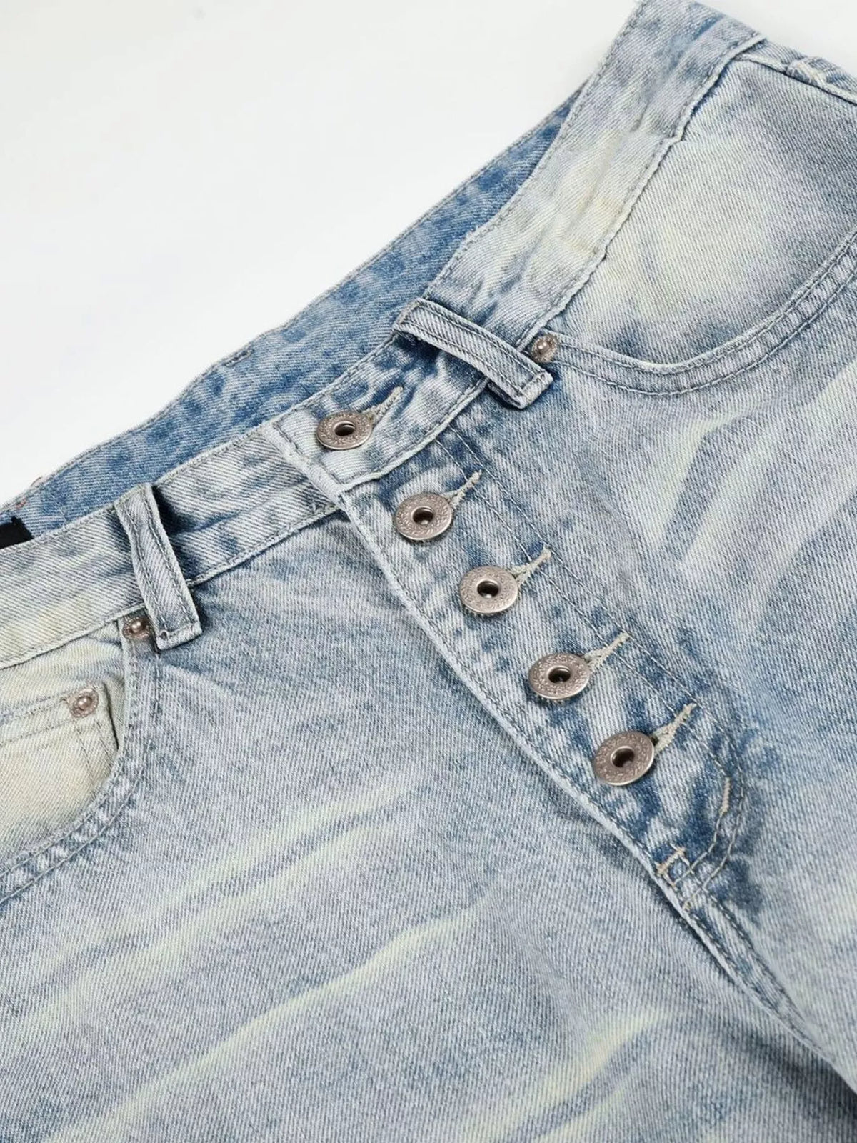 High-Waisted Button-Fly Wide-Leg Jeans in Blue by TrendMaster