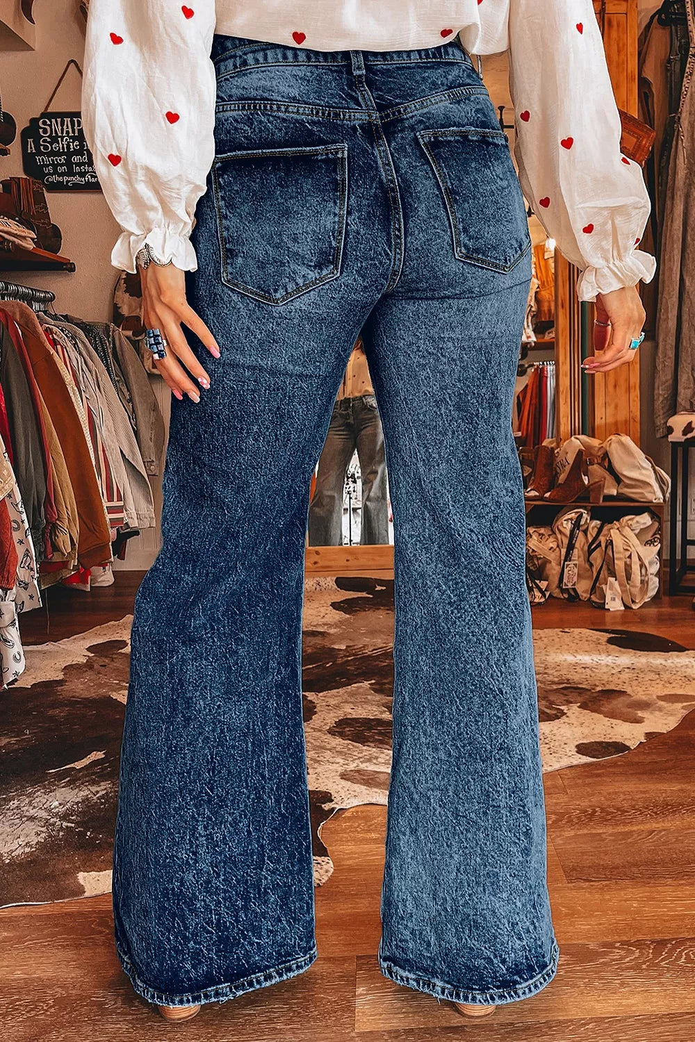 Acid Wash Flare Jeans in Navy