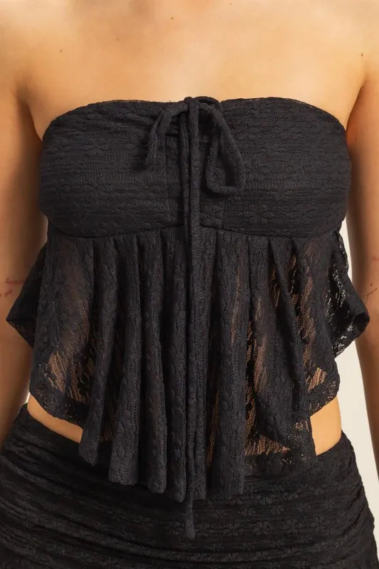 Hyfve Lace Bustier Flowy Tube Top in Black