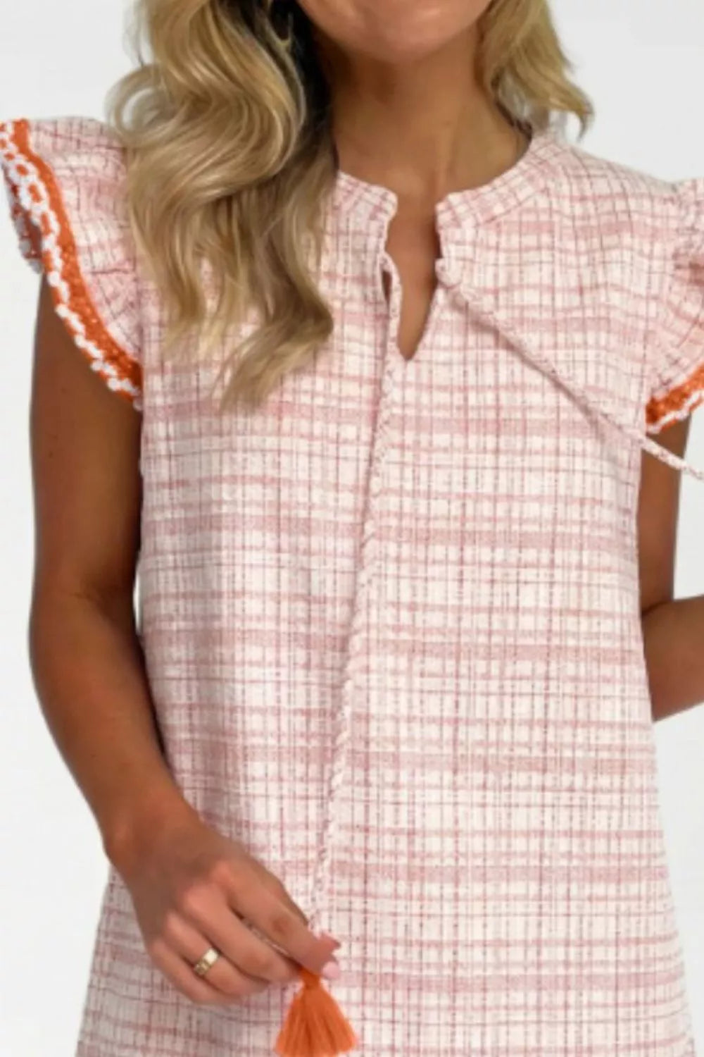 Jacquard Tassel-Tie Shift Dress in Blush Pink