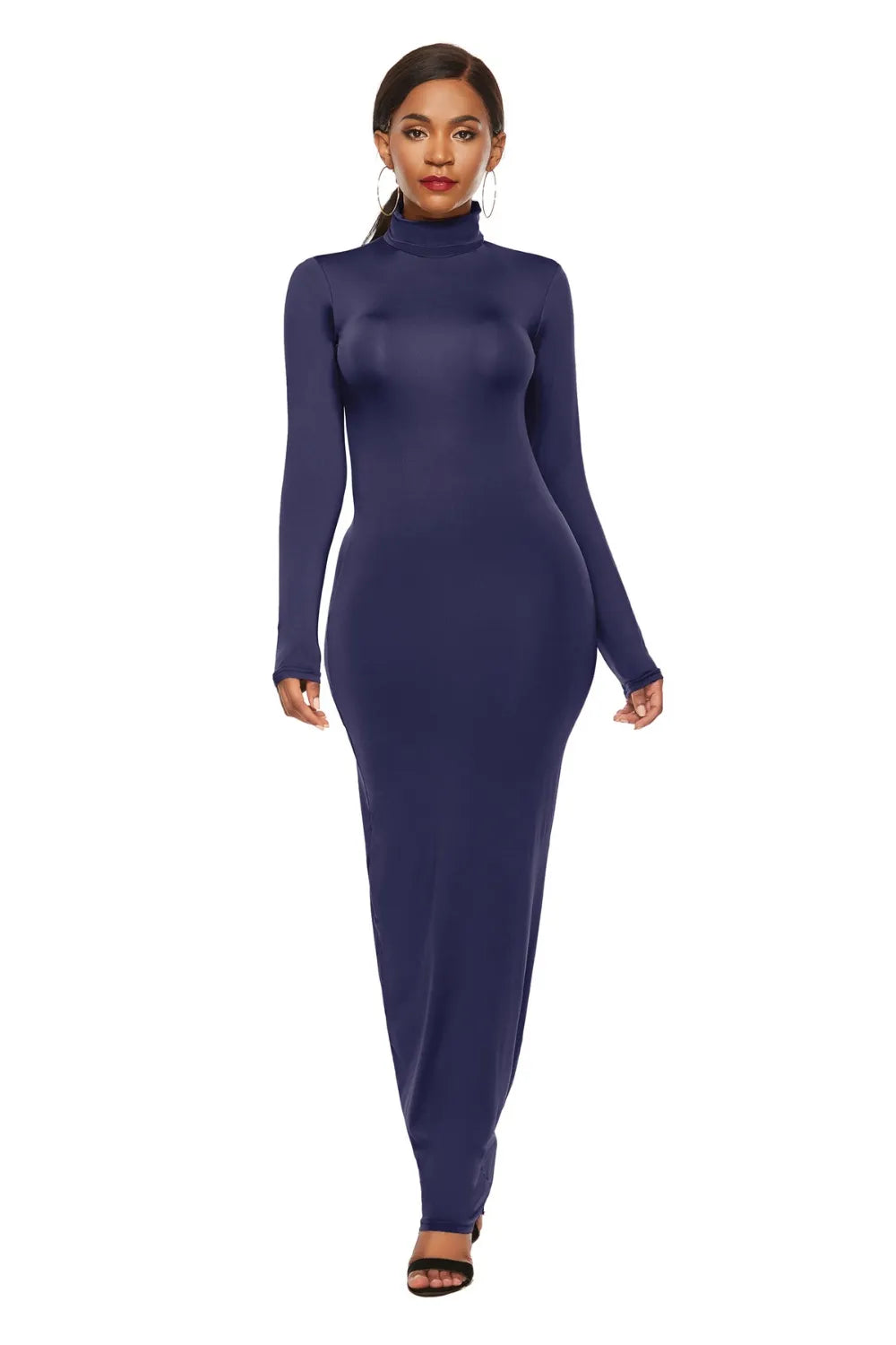 Mock Neck Long Sleeve Maxi Dress