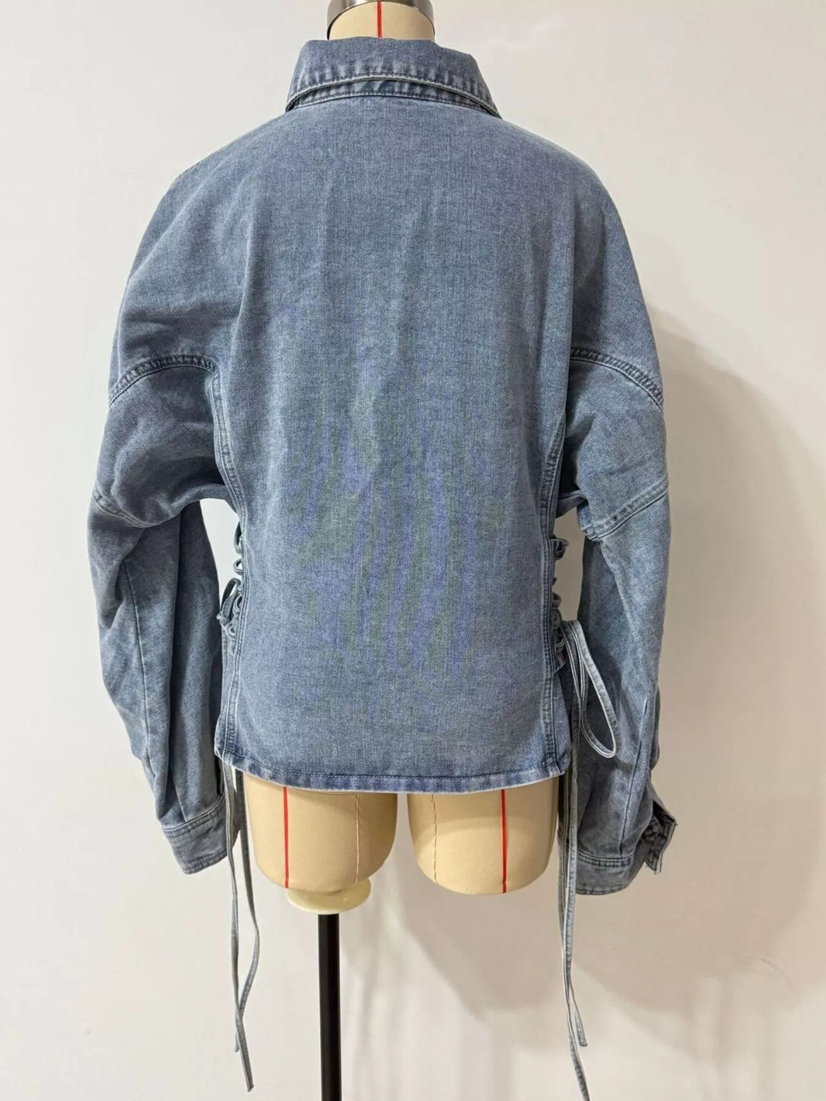 Lace-Up Side Denim Jacket in Light Blue