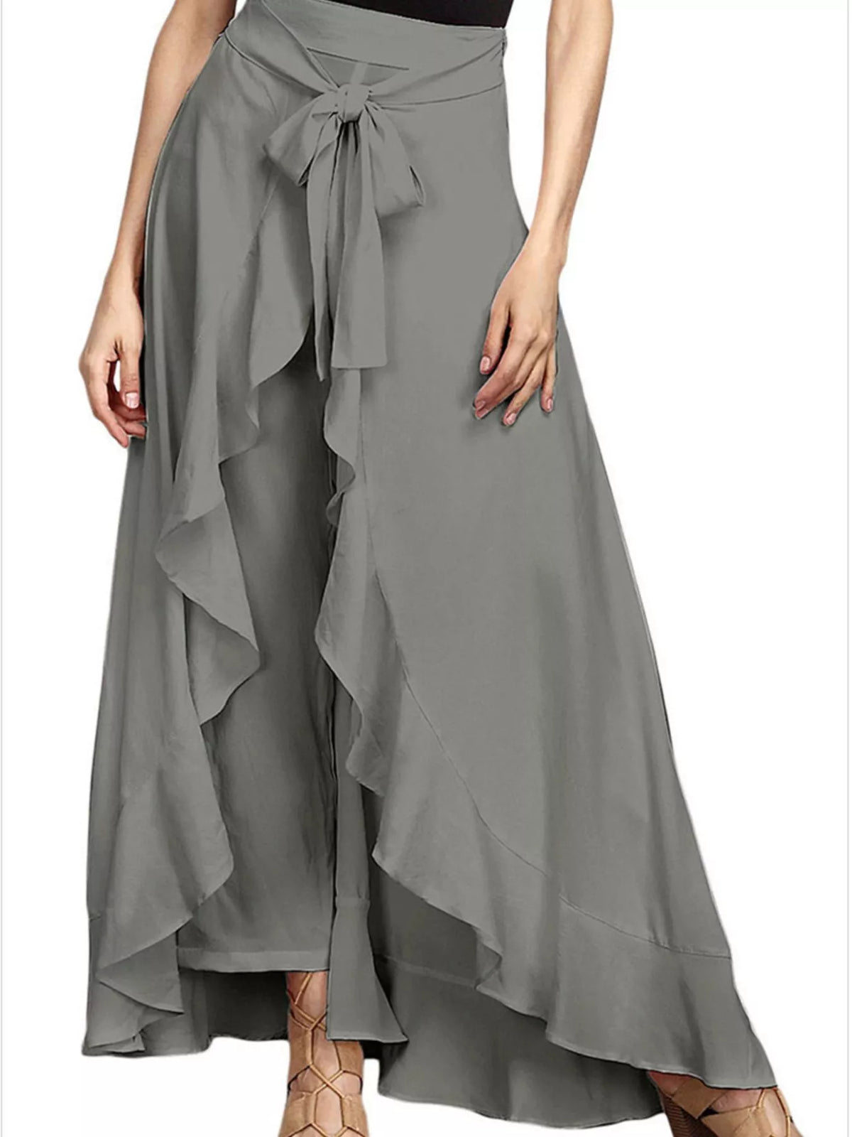 High-Waisted Tie-Front Wide-Leg Pants