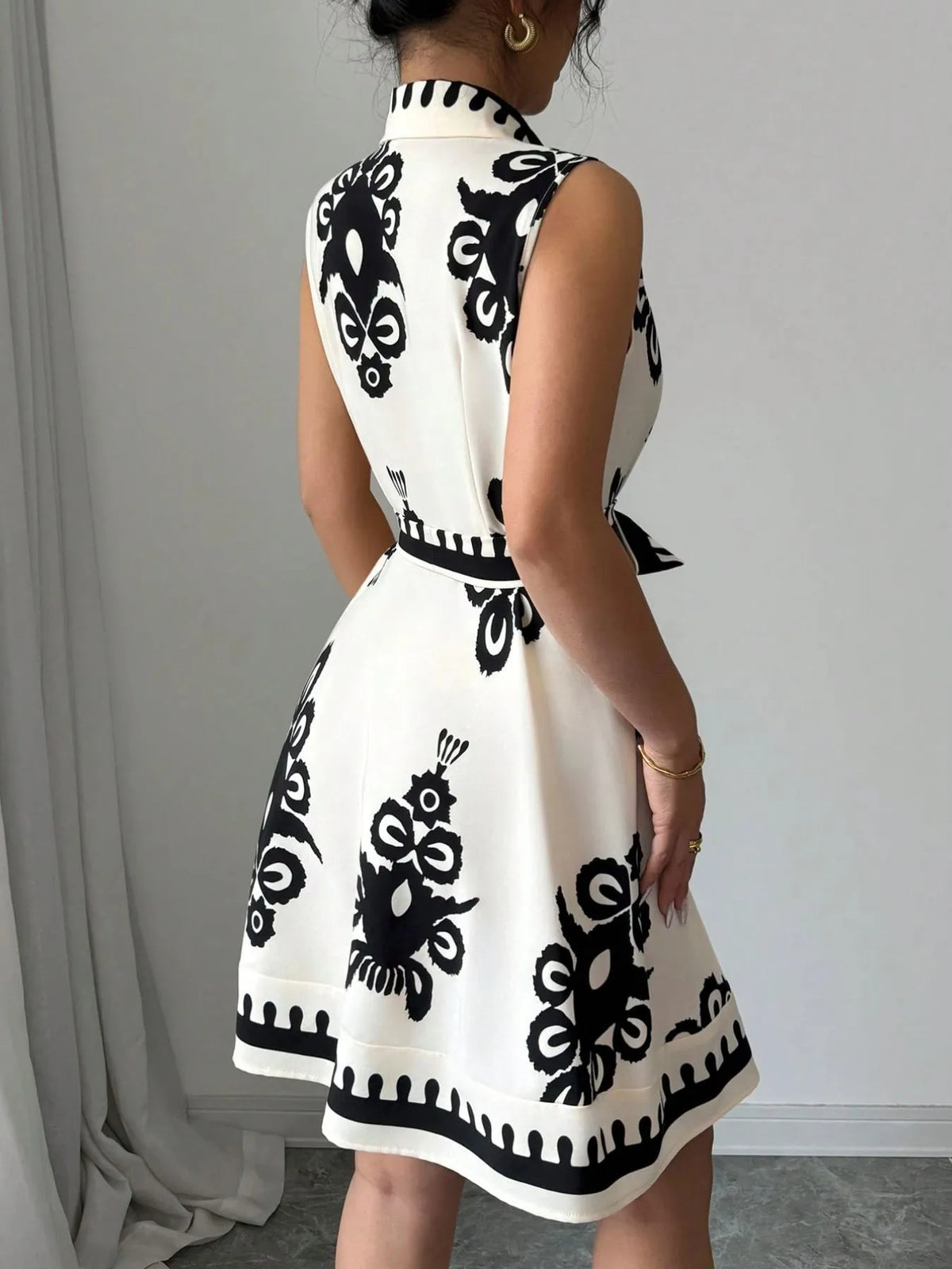 Printed Sleeveless Tie-Waist Mini Dress