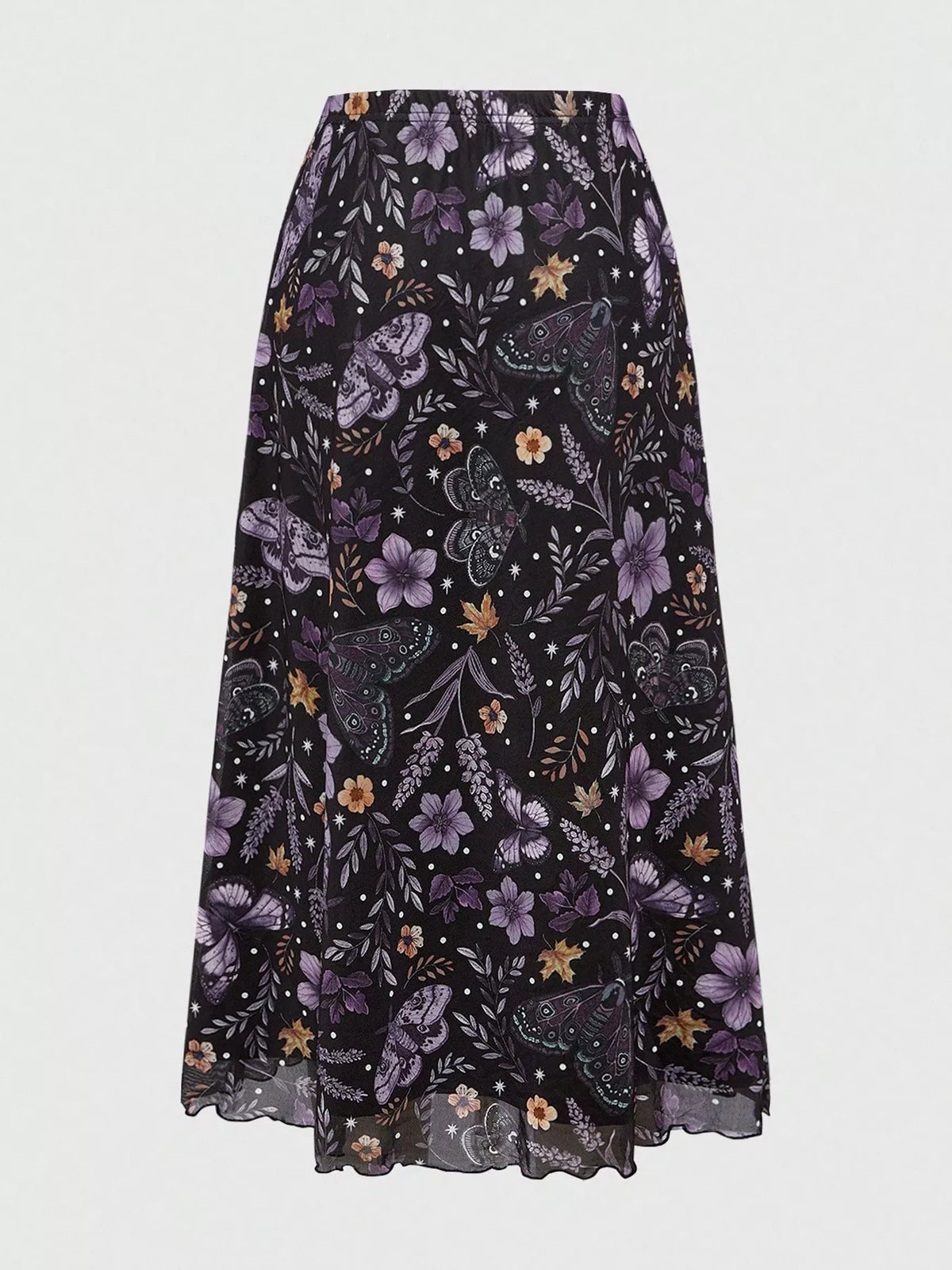 Flowy Floral Midi Skirt in Black
