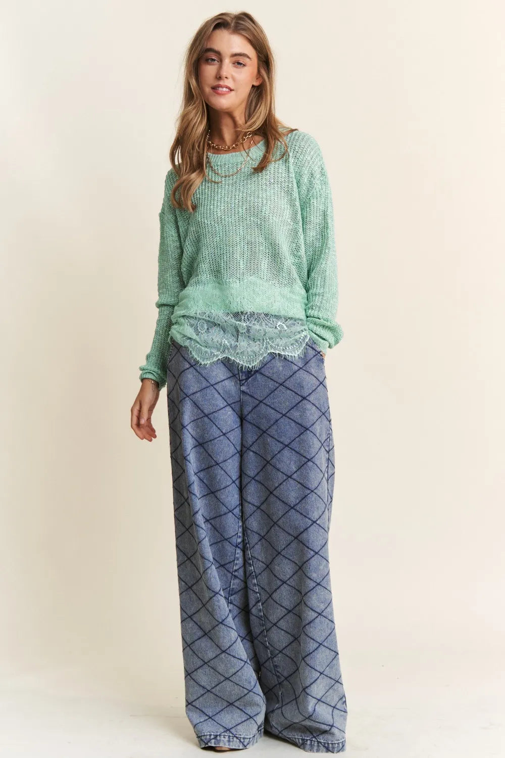 Lace Detail Knit Top in Sage by J.NNA