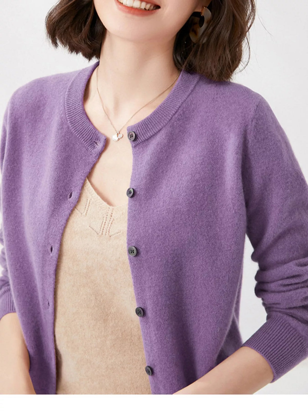 Crew Neck Button-Down Cardigan