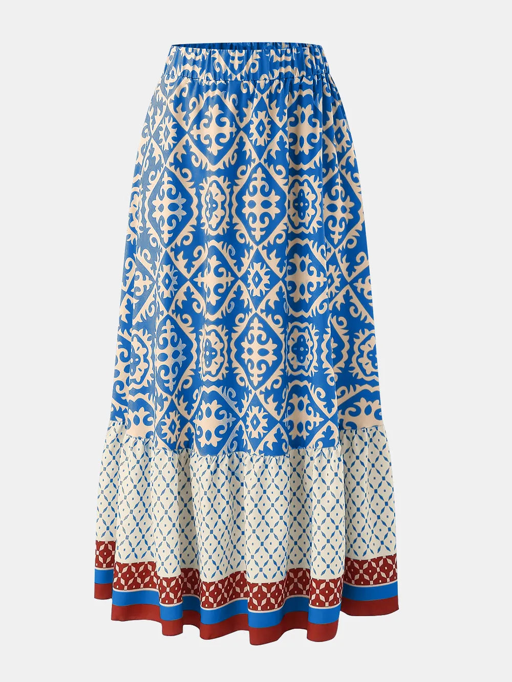 Geometric Print Elastic-Waist Maxi Skirt
