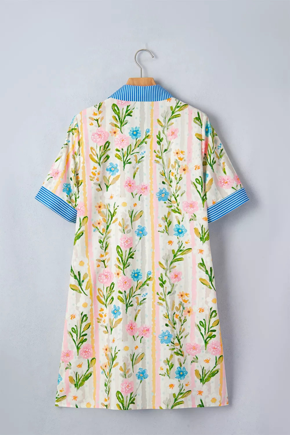 Floral Striped-Trim Shift Dress