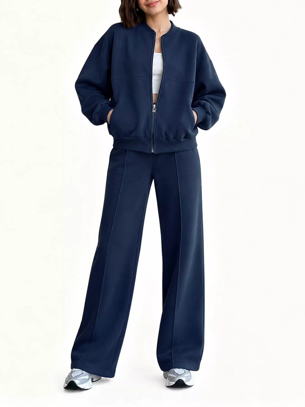 Zip-Up Jacket and Wide-Leg Sweatpants Set