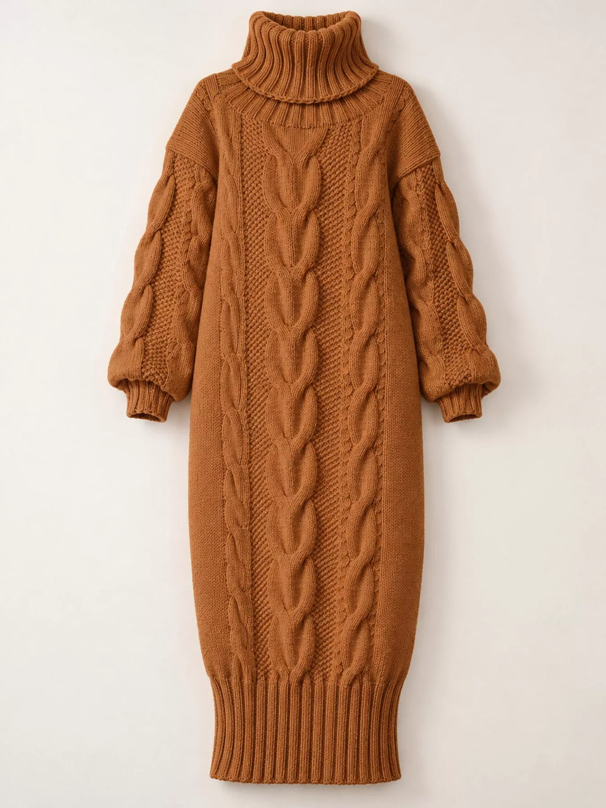 Oversized Chunky Cable Knit Turtleneck Sweater Dress
