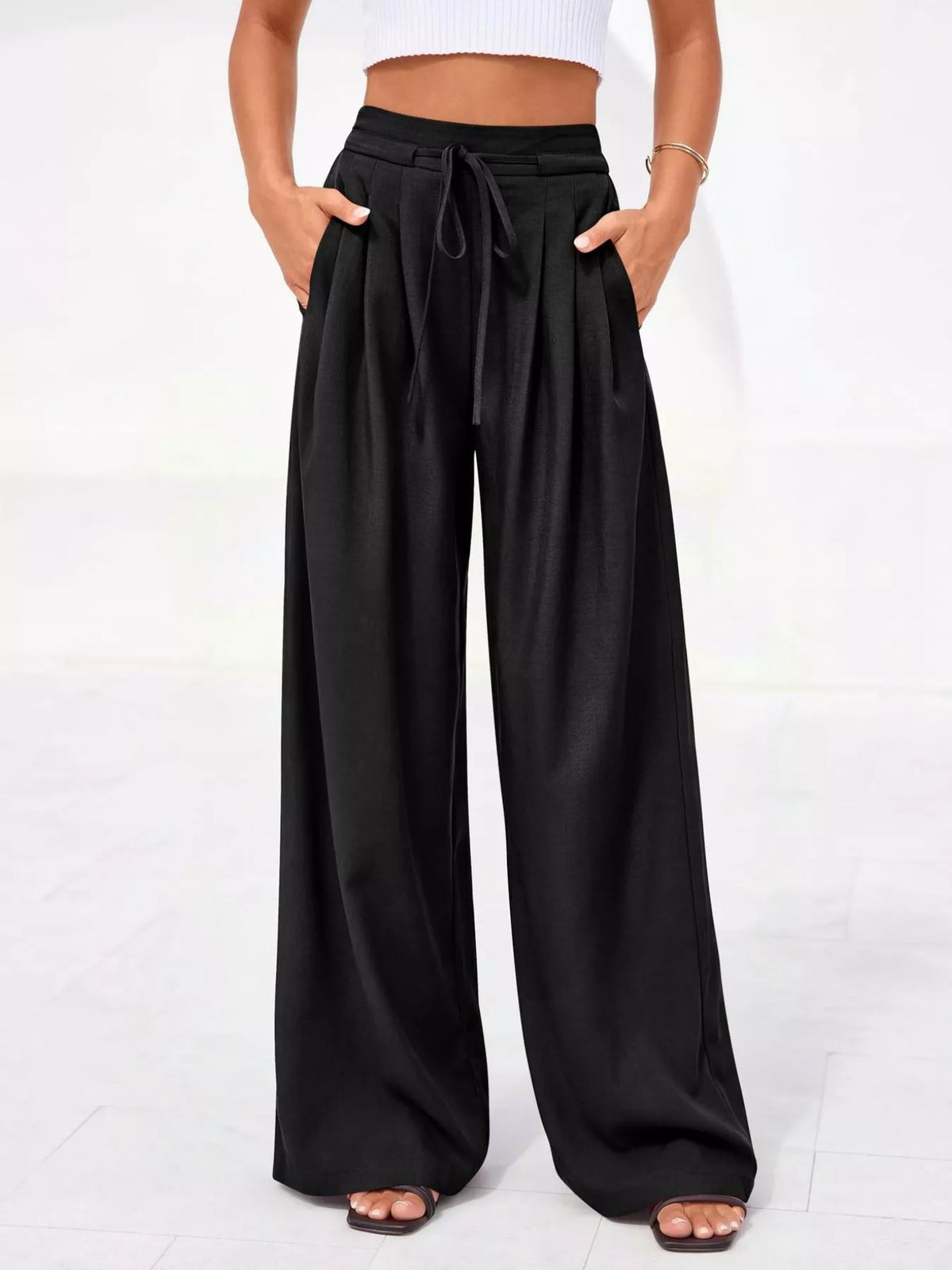High-Waisted Pleated Wide-Leg Pants
