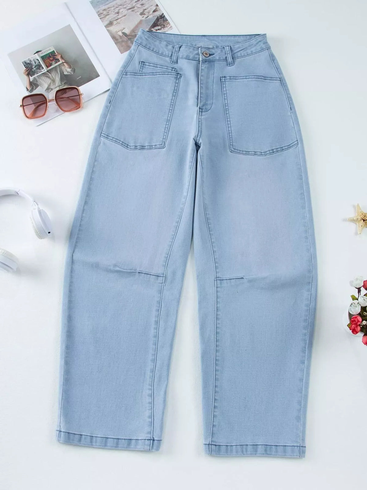Wide-Leg Jeans with Patch Pockets by Dreamy Drapes