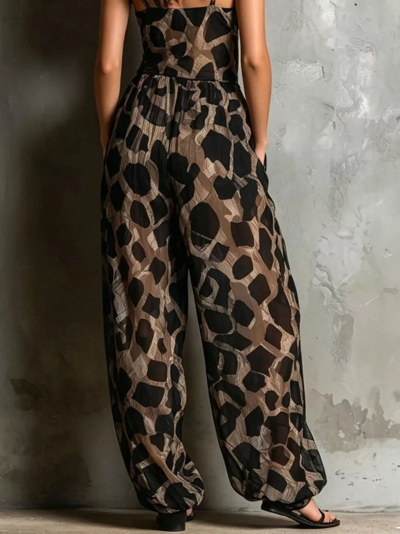 Geometric Print Wide-Leg Jumpsuit in Leopard