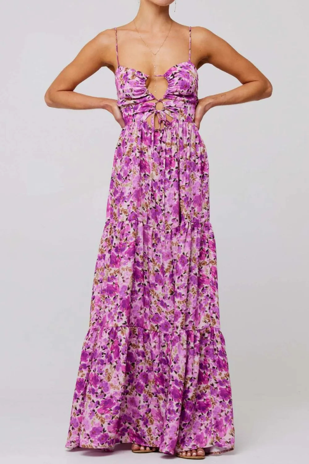 Floral Tie-Front Tiered Maxi Dress