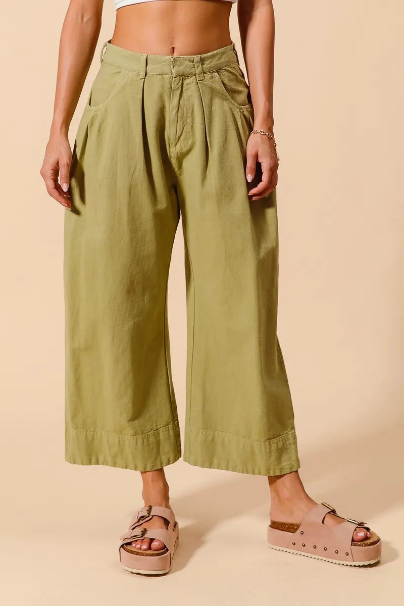 So Me Wide-Leg Chino Pants in Sage