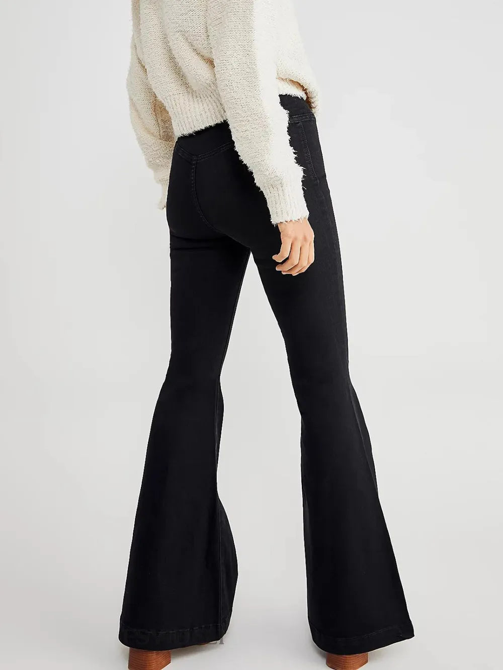 Asymmetric Waist Flare Jeans in Black by O@B@L