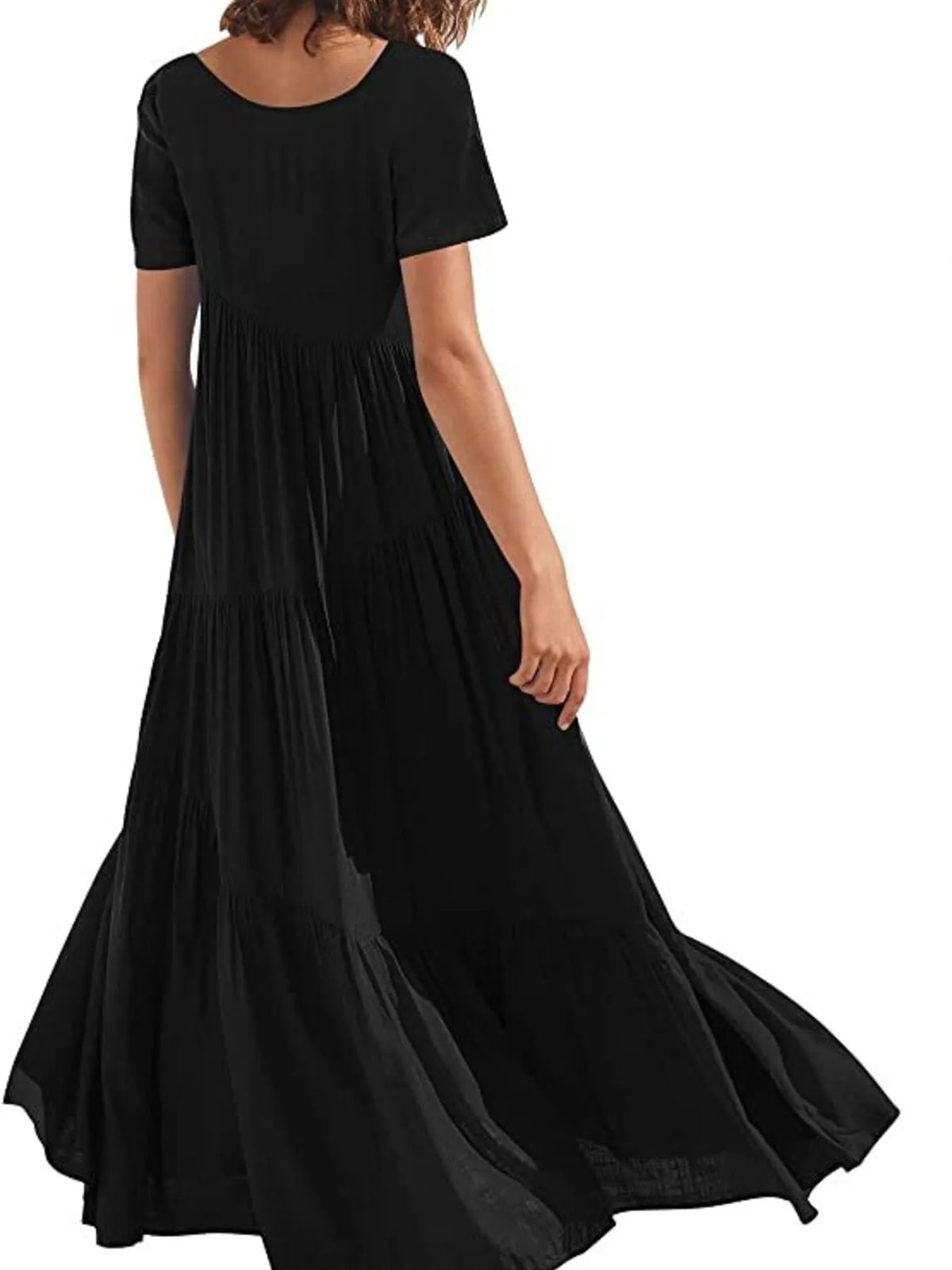 Round Neck Tiered Ruffle Maxi Dress