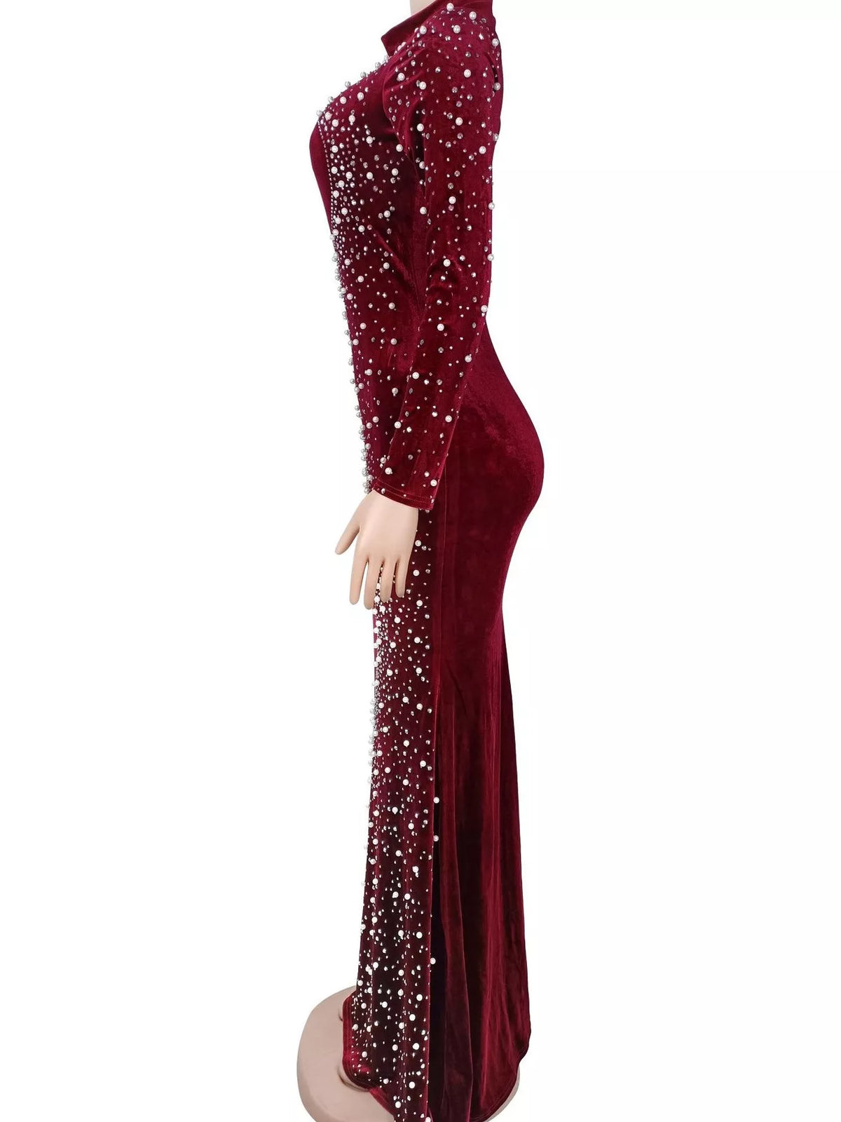 Rhinestone Velvet Mermaid Maxi Dress