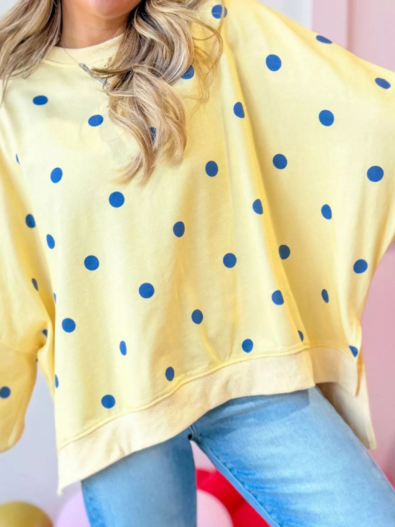 Side Slit Polka Dot Sweatshirt