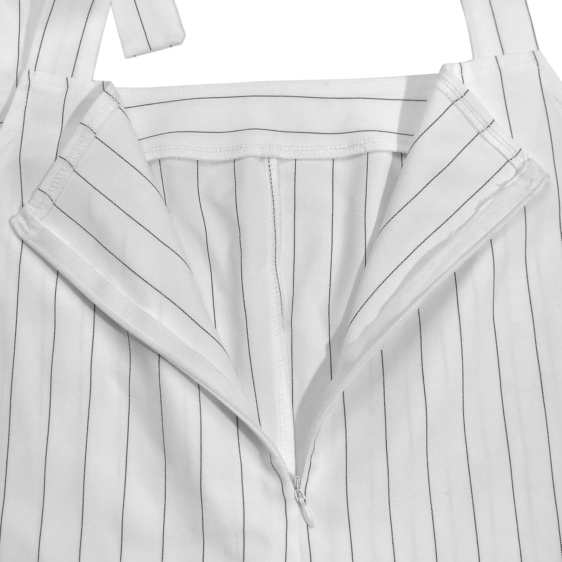 Striped Tie-Shoulder Wide-Leg Jumpsuit in White