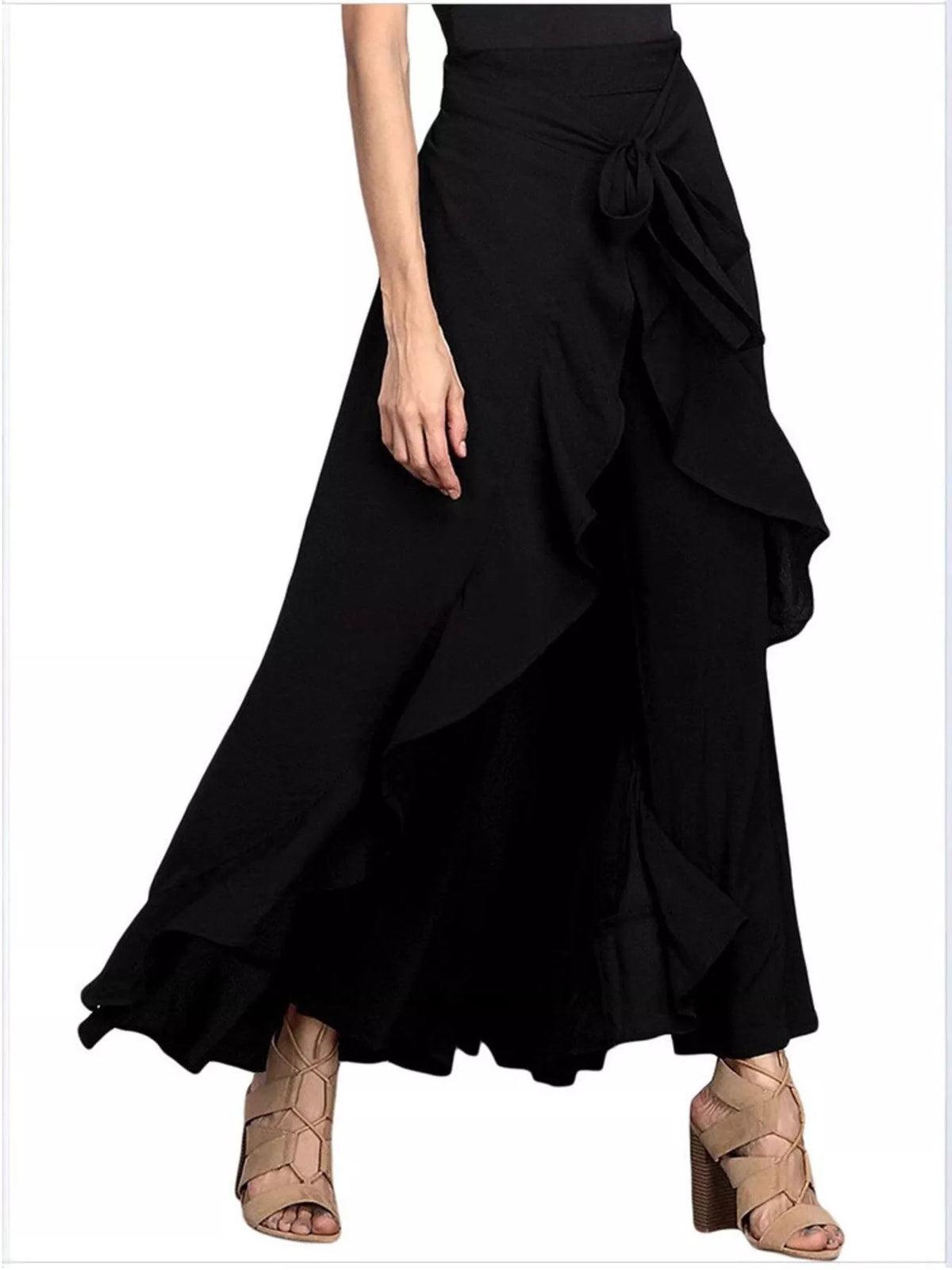 High-Waisted Tie-Front Wide-Leg Pants