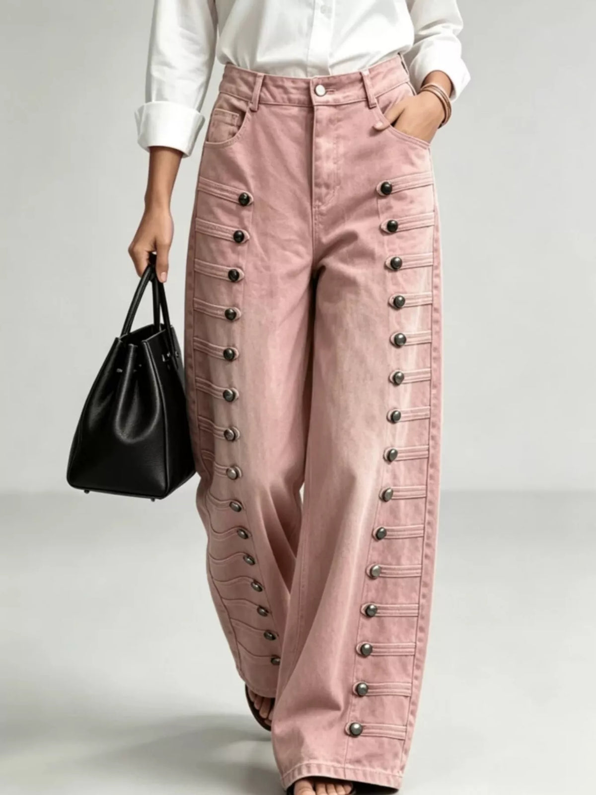 Contrast-Stitch Wide Leg Jeans