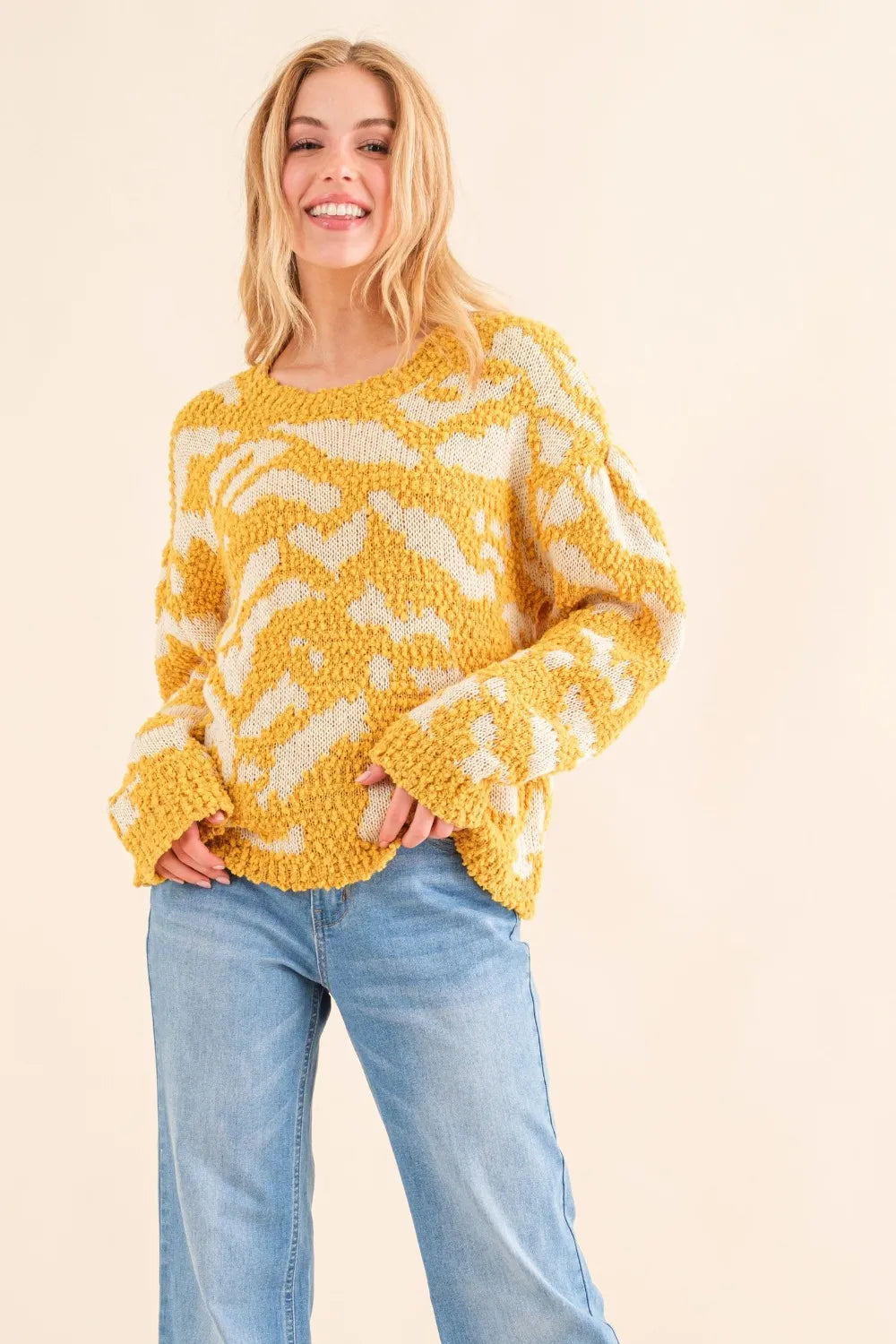 And The Why Textured Contrast Sweater in Mustard