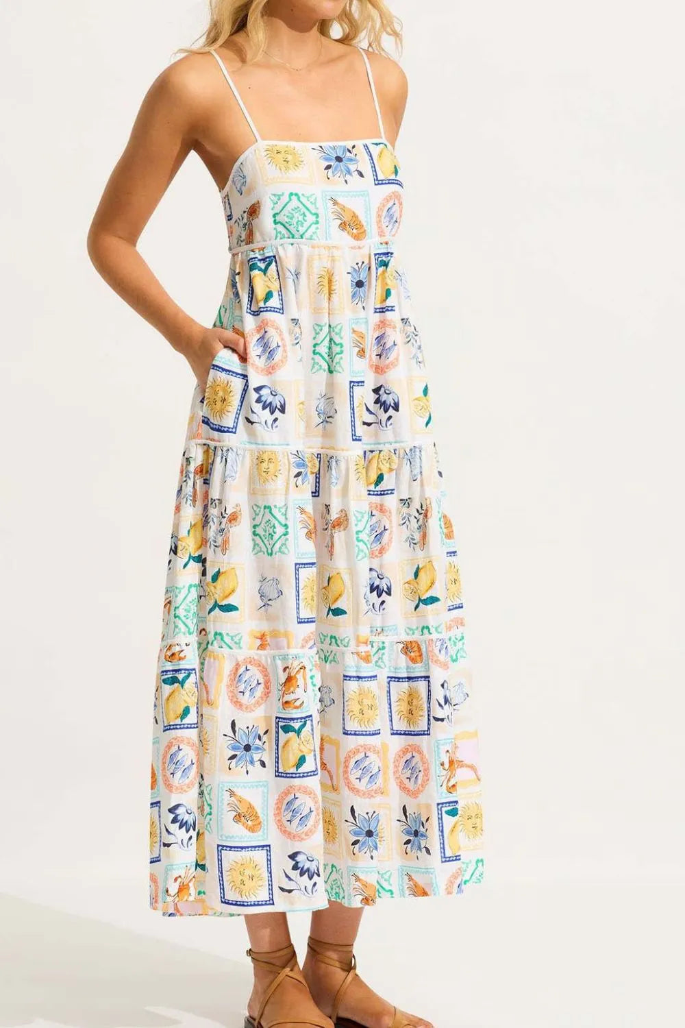 Floral Tiered Cami Maxi Dress in White