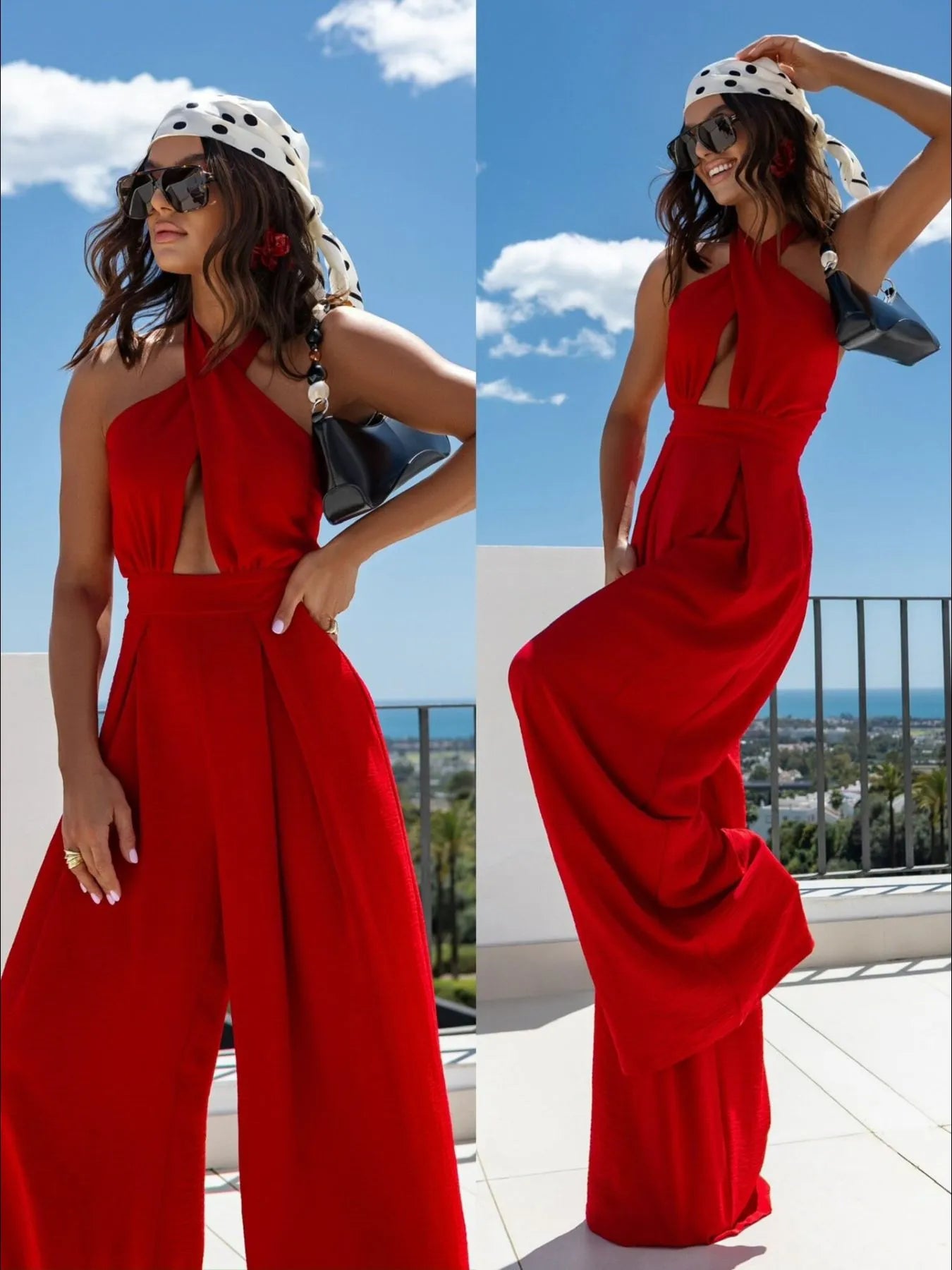 Wide Leg Cutout Halter Neck Jumpsuit